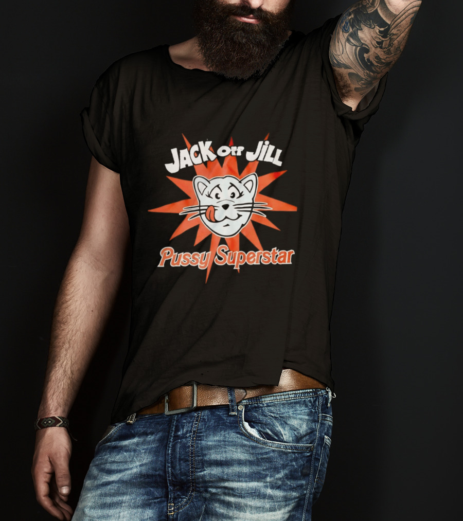 Jack Off Jill Pussy Superstar Retro Cat Face Sunburst T-Shirt