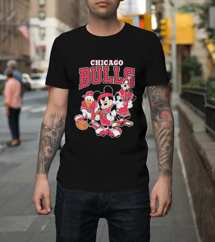 Mickey Mouse Donald Duck Goofy Chicago Bulls Jerseys Basketball T-Shirt