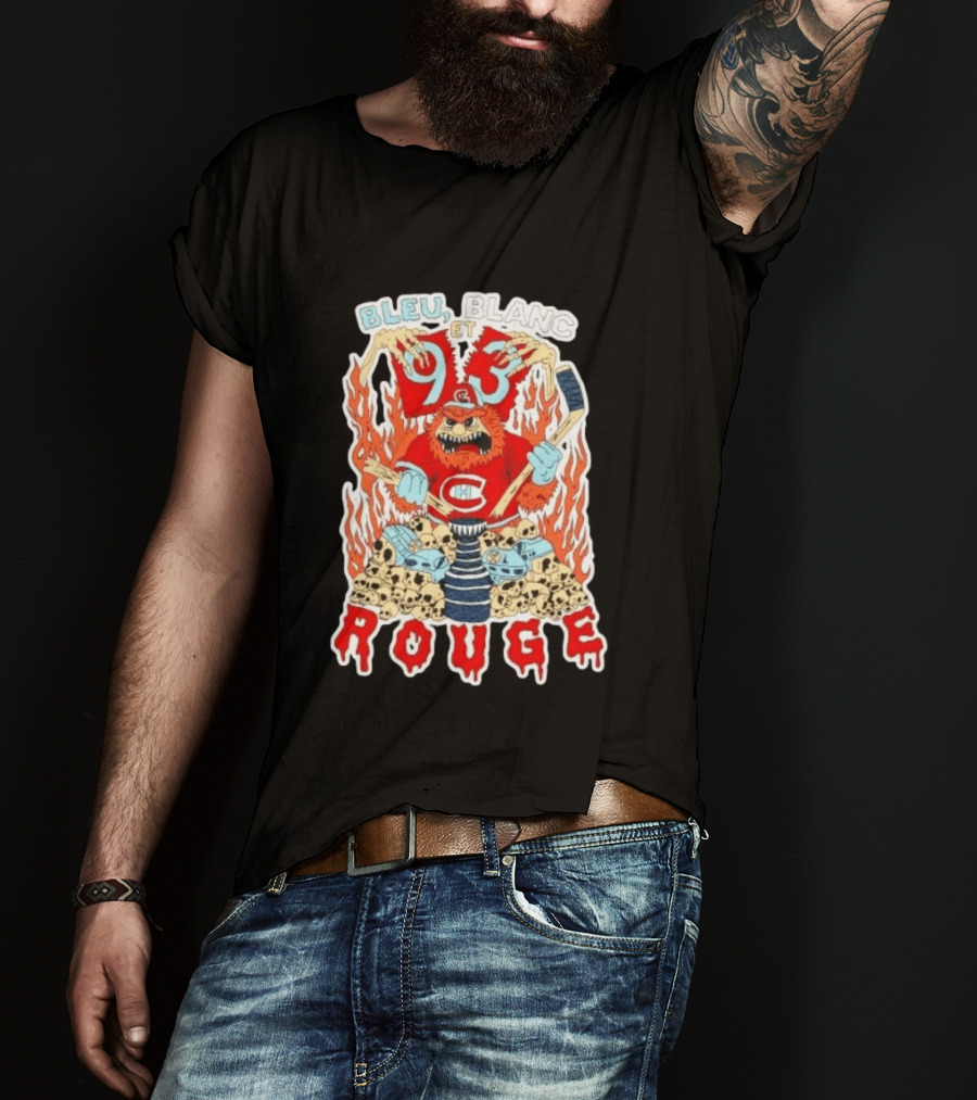 Bleu Blanc Et Rouge 93 Canadiens Hockey Monster T-Shirt