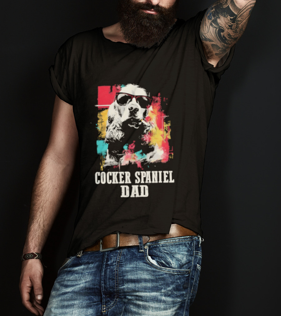 Cocker Spaniel Dad Colorful Sunglasses Father's Day 2026 T-Shirt