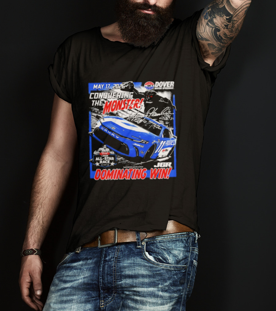 Denny Hamlin May 17 All Star Monster Dominating Win NASCAR Race Autographed T-Shirt