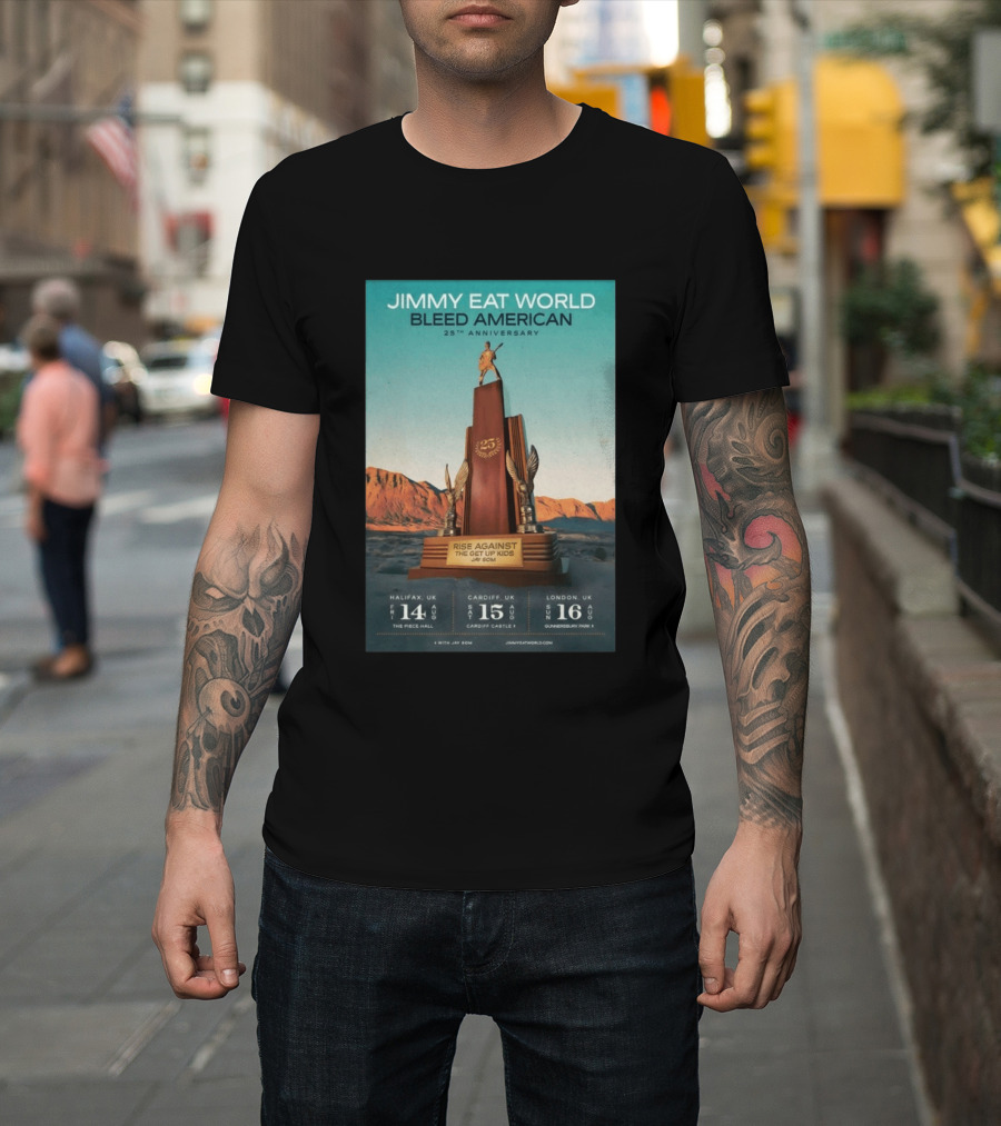 Jimmy Eat World Bleed American 25th Anniversary Aug 14 2026 The Piece Hall Halifax UK With Rise Against The Get Up Kids T-Shirt