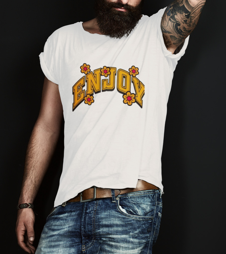 Enjoy Curved Flowers Yellow Font Floral Blossoms T-Shirt
