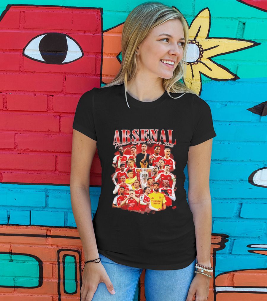 Arsenal Premier League Champions 2026 Celebratory Team Collage T-Shirt