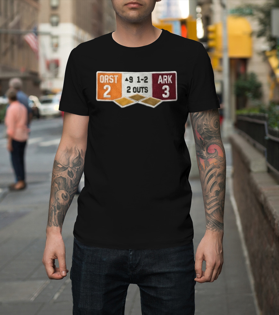 ORST 2 ARK 3 Scoreboard 9 1 2 2 Outs Baseball Patch T-Shirt