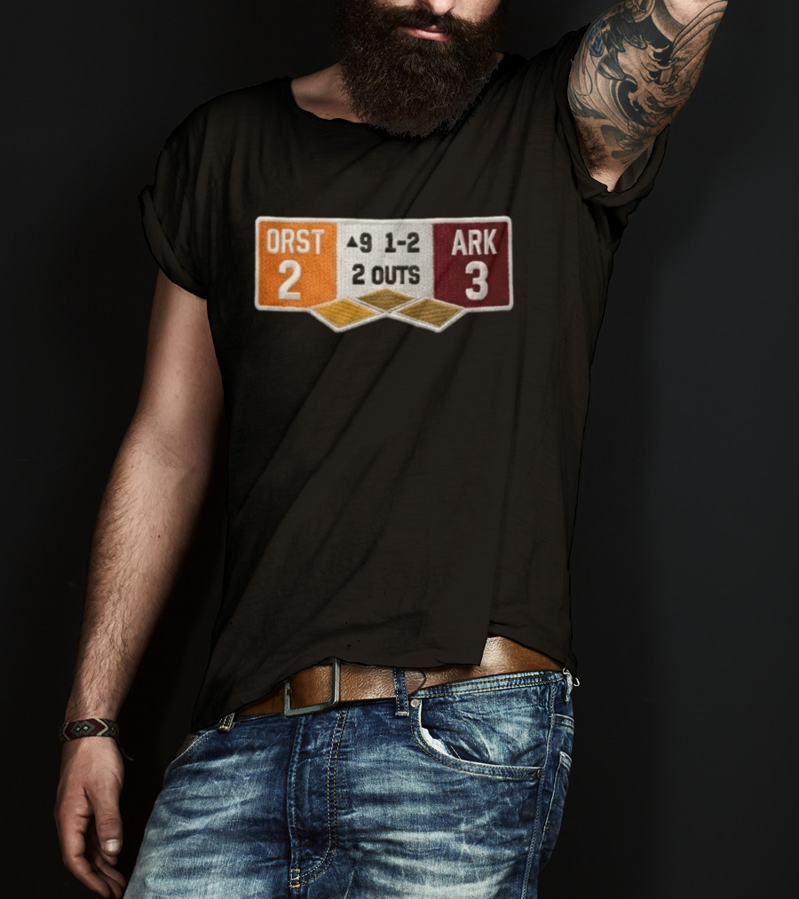 ORST 2 ARK 3 Scoreboard 9 1 2 2 Outs Baseball Patch T-Shirt