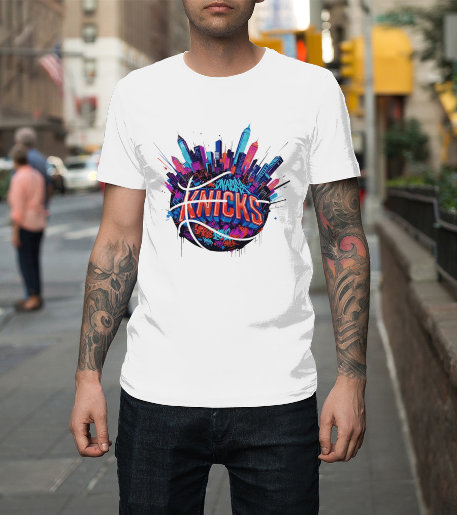New York Knicks Graffiti Street Skyline Basketball T-Shirt
