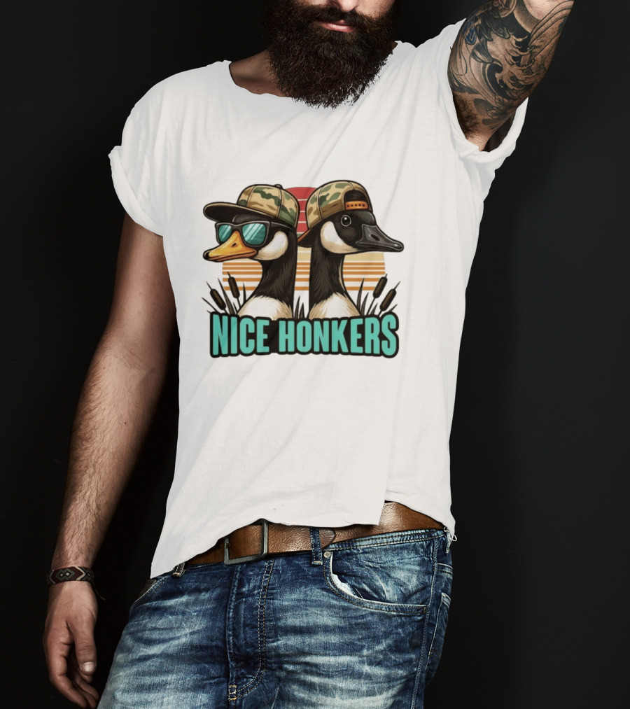 Nice Honkers Duck Hunting Fathers Day Camouflage Hat Sunglasses T-Shirt