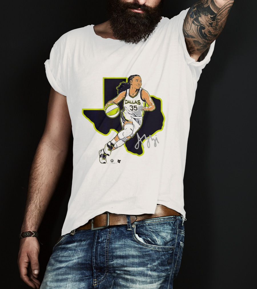 Dallas Basketball 35 Texas Map Player Dribbling T-Shirt