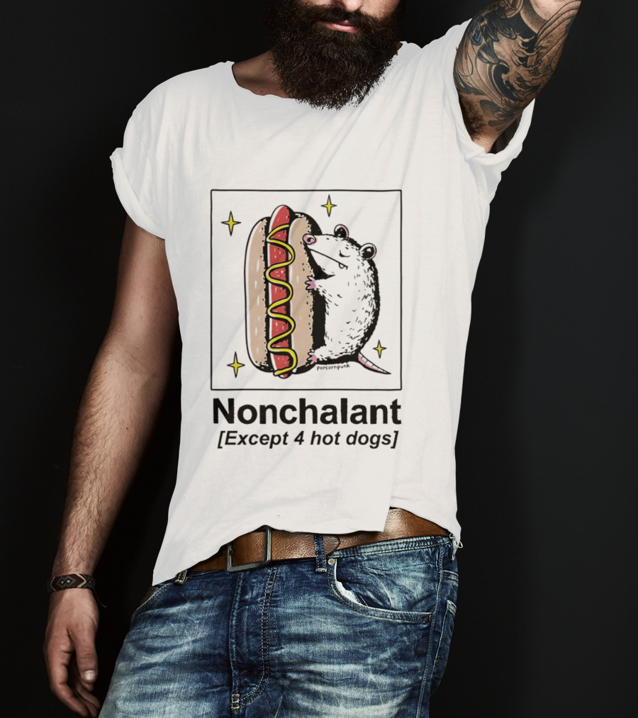 Mouse Hugging Hot Dog Nonchalant Except 4 Hot Dogs T-Shirt