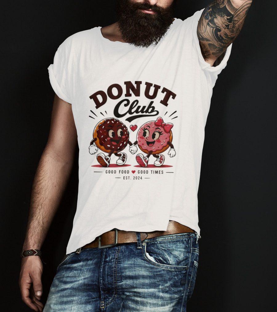 Donut Club Good Food Good Times Est 2024 Cartoon Characters T-Shirt