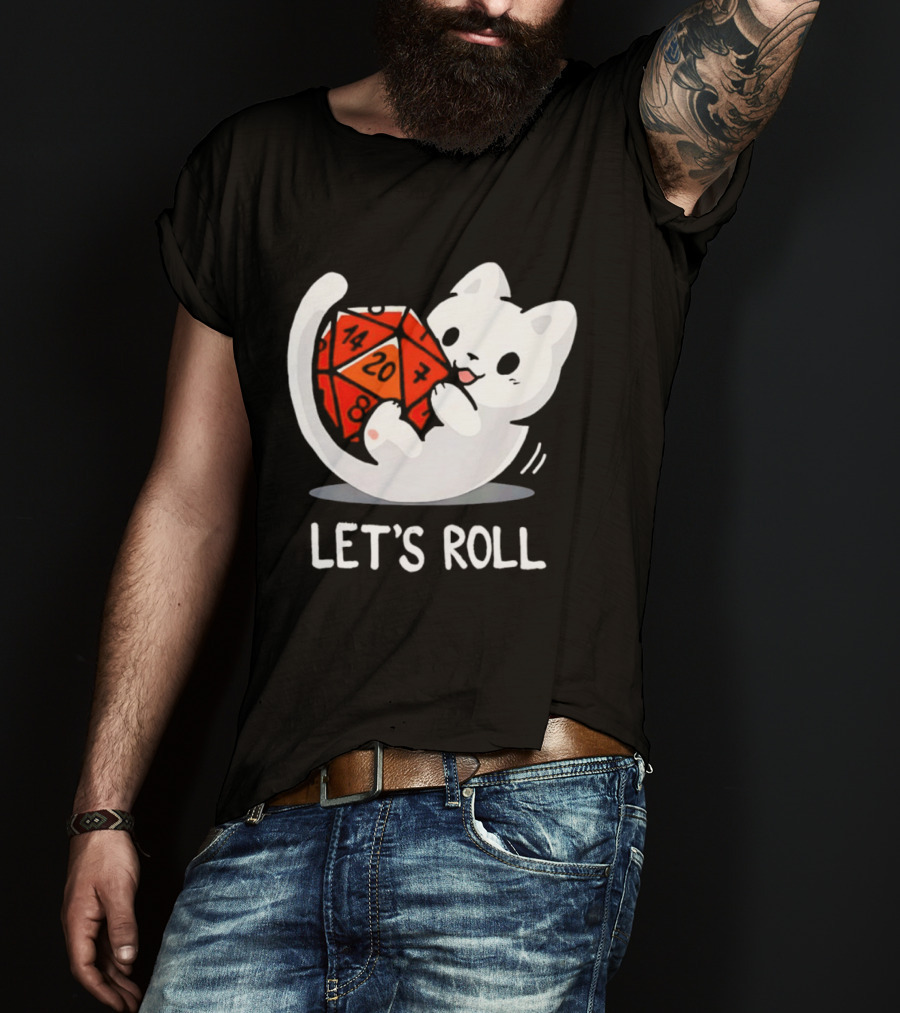 Let's Roll Cat Holding 20 Sided Die Dungeons And Dragons T-Shirt
