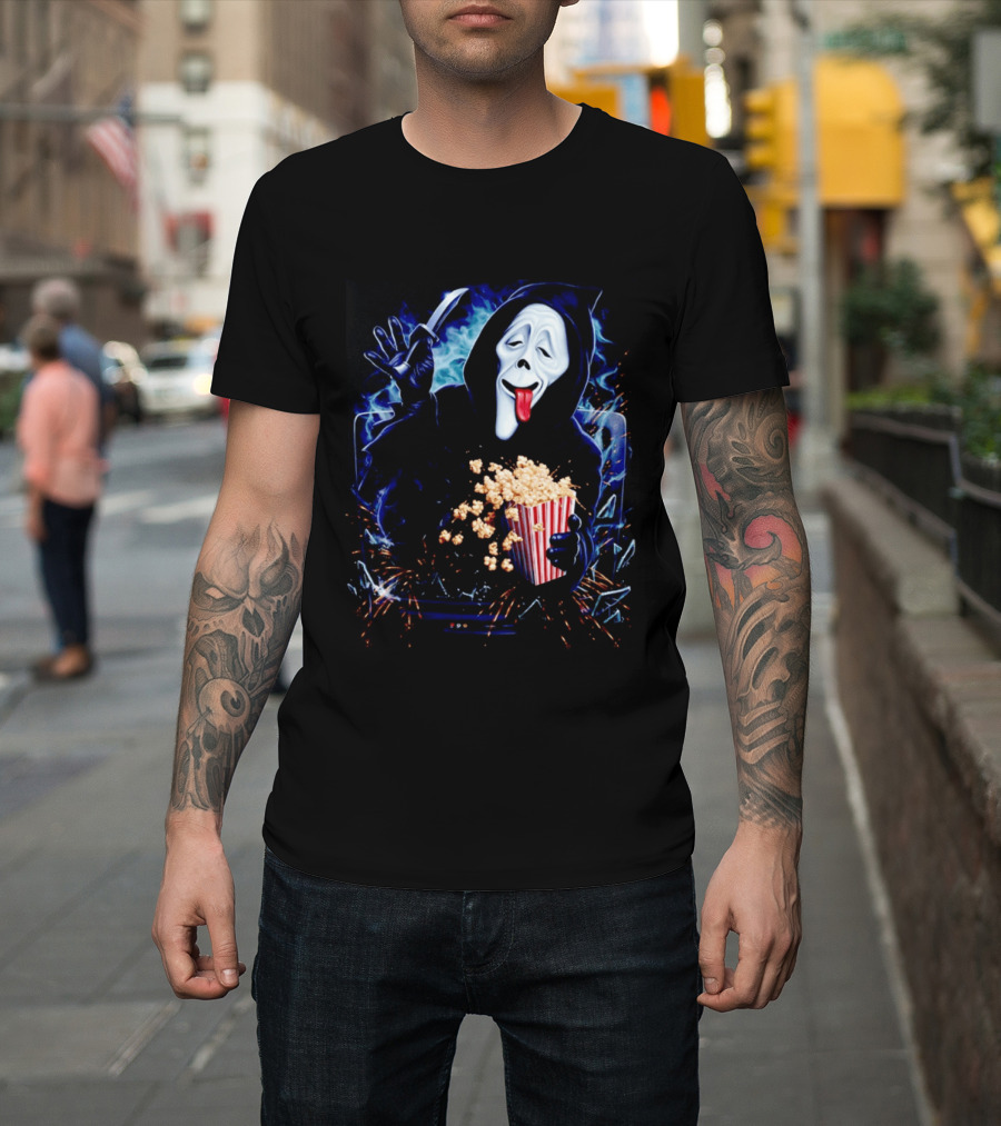 Ghost Face Spoof Knife Popcorn Scary Movie Munchies T-Shirt