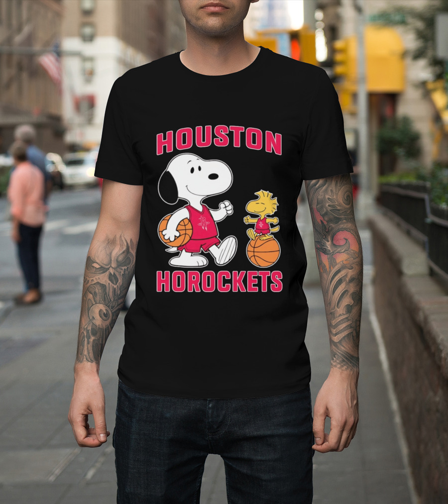 Snoopy Woodstock Houston Rockets Basketball Team T-Shirt