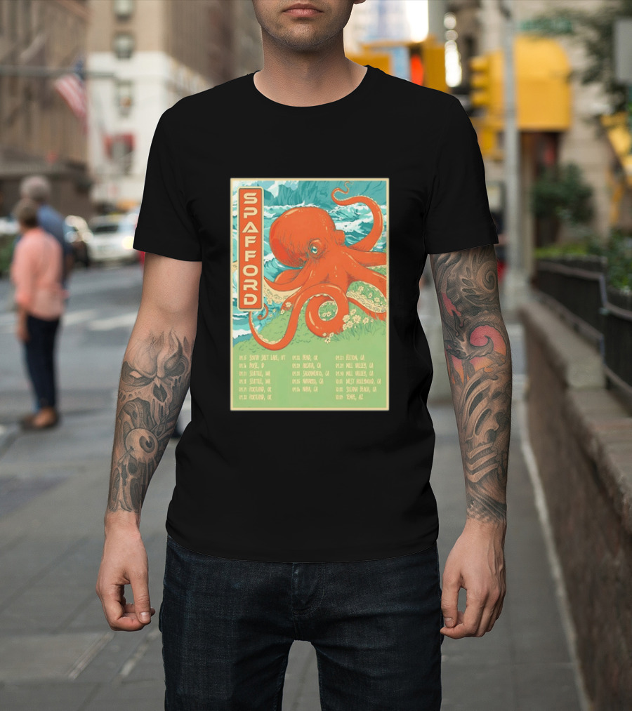Spafford Fall Tour 2026 Octopus Illustration With Cities And Dates T-Shirt
