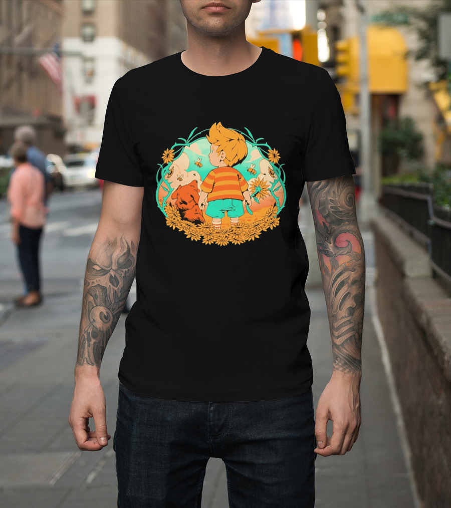 Sunflower Boy Lucas And Boney Mother 3 Adventure Sunflowers And Bees Scene T-Shirt