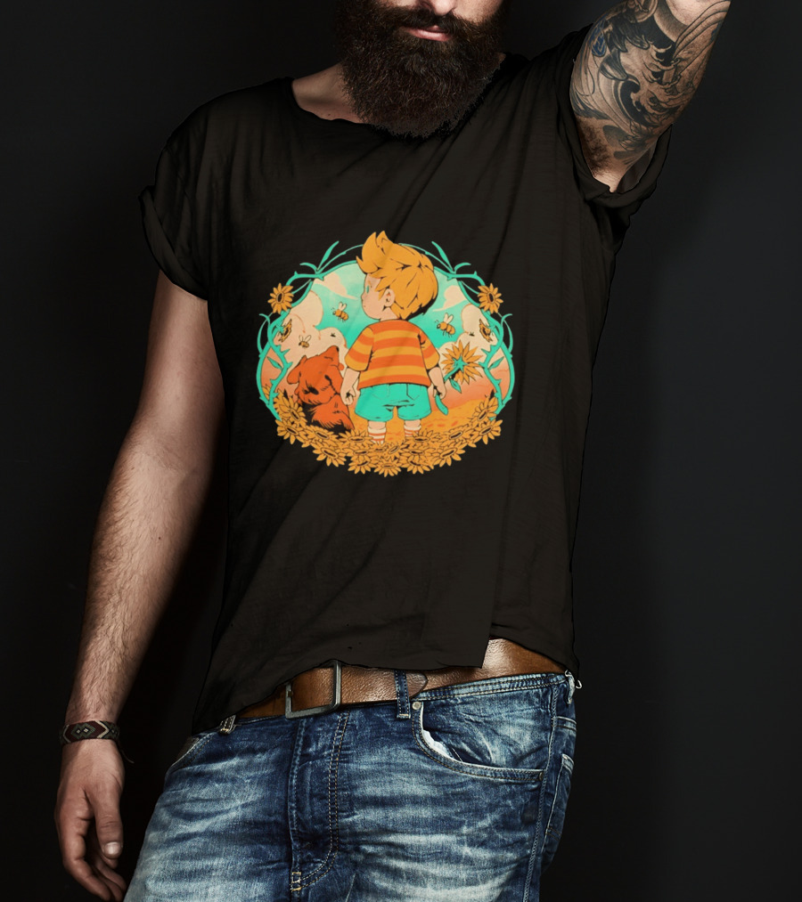 Sunflower Boy Lucas And Boney Mother 3 Adventure Sunflowers And Bees Scene T-Shirt