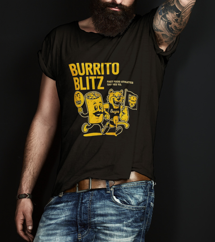 Burrito Blitz Fast Food Athletes Say Yes To Playful Mascot Race T-Shirt