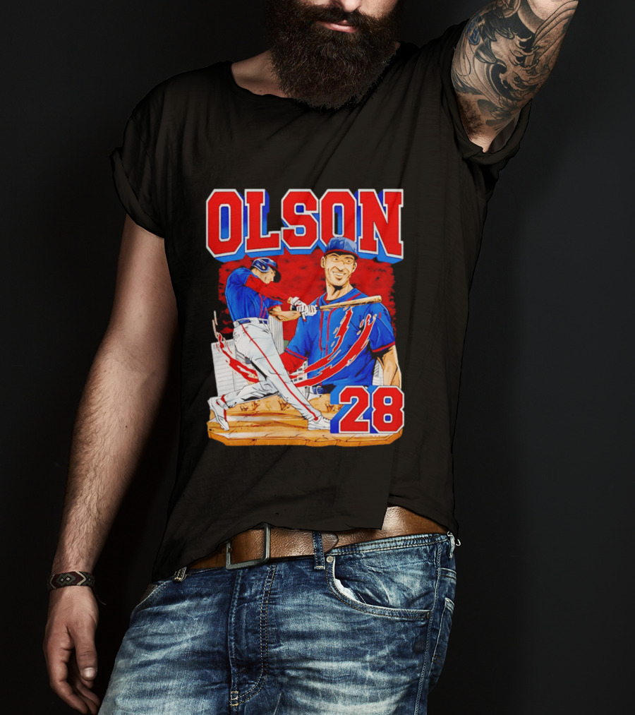 Olson 28 Baseball Player Blue And Red Hand Drawn T-Shirt