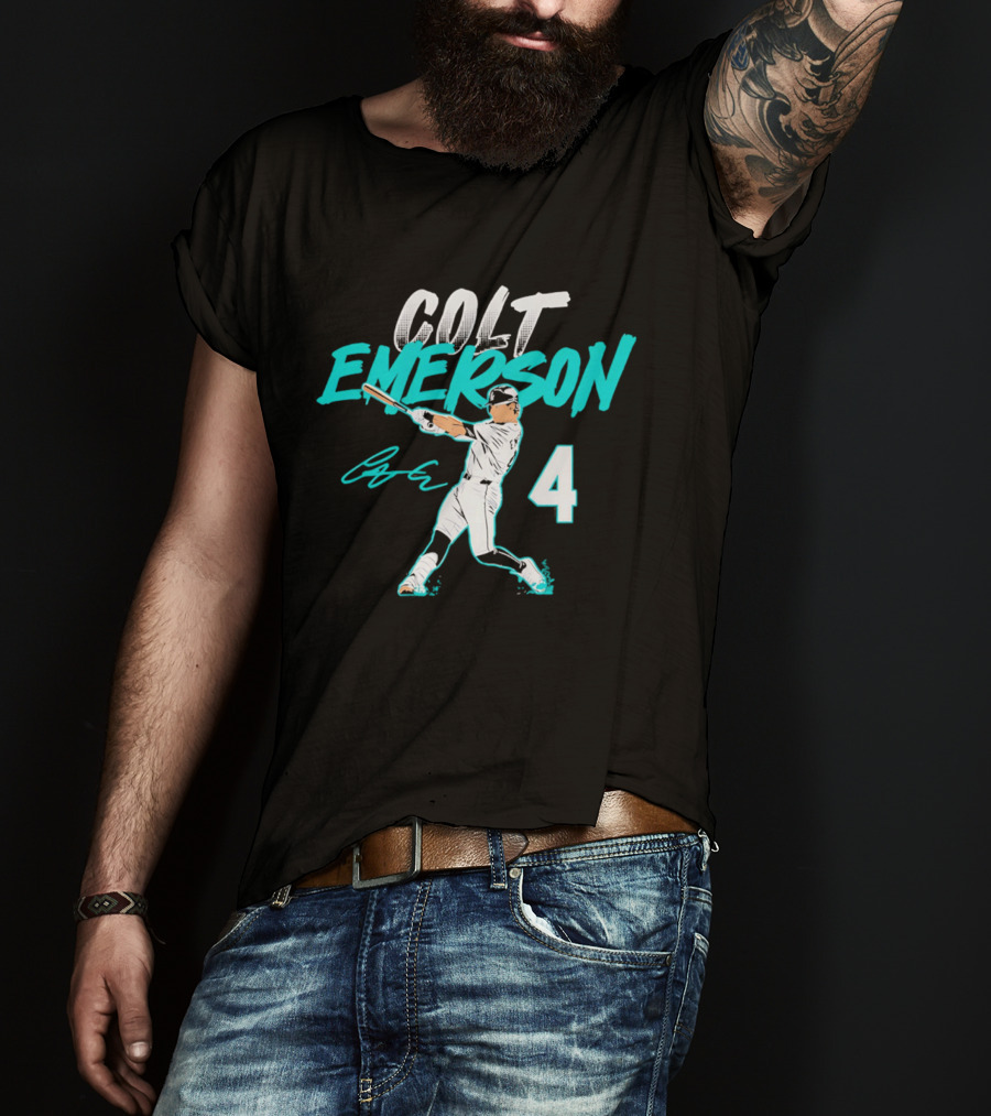 Colt Emerson Seattle Mariners Number 4 Slugger Swing Signature T-Shirt