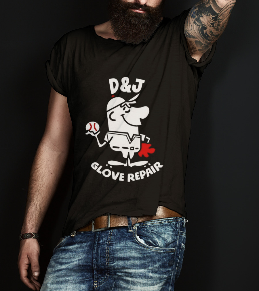D And J Glove Repair Baseball Cartoon T-Shirt