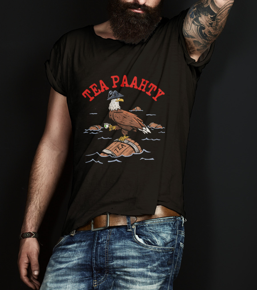 Tea Paahty Eagle With Tricorn Hat And Tea Cup On Barrel T-Shirt