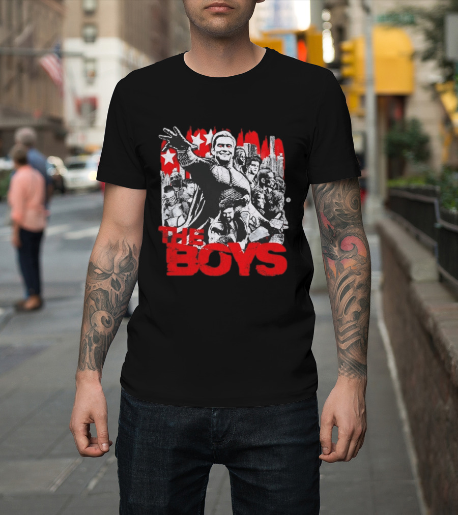 The Boys Homelander Ensemble Distressed Stars And Cityscape T-Shirt