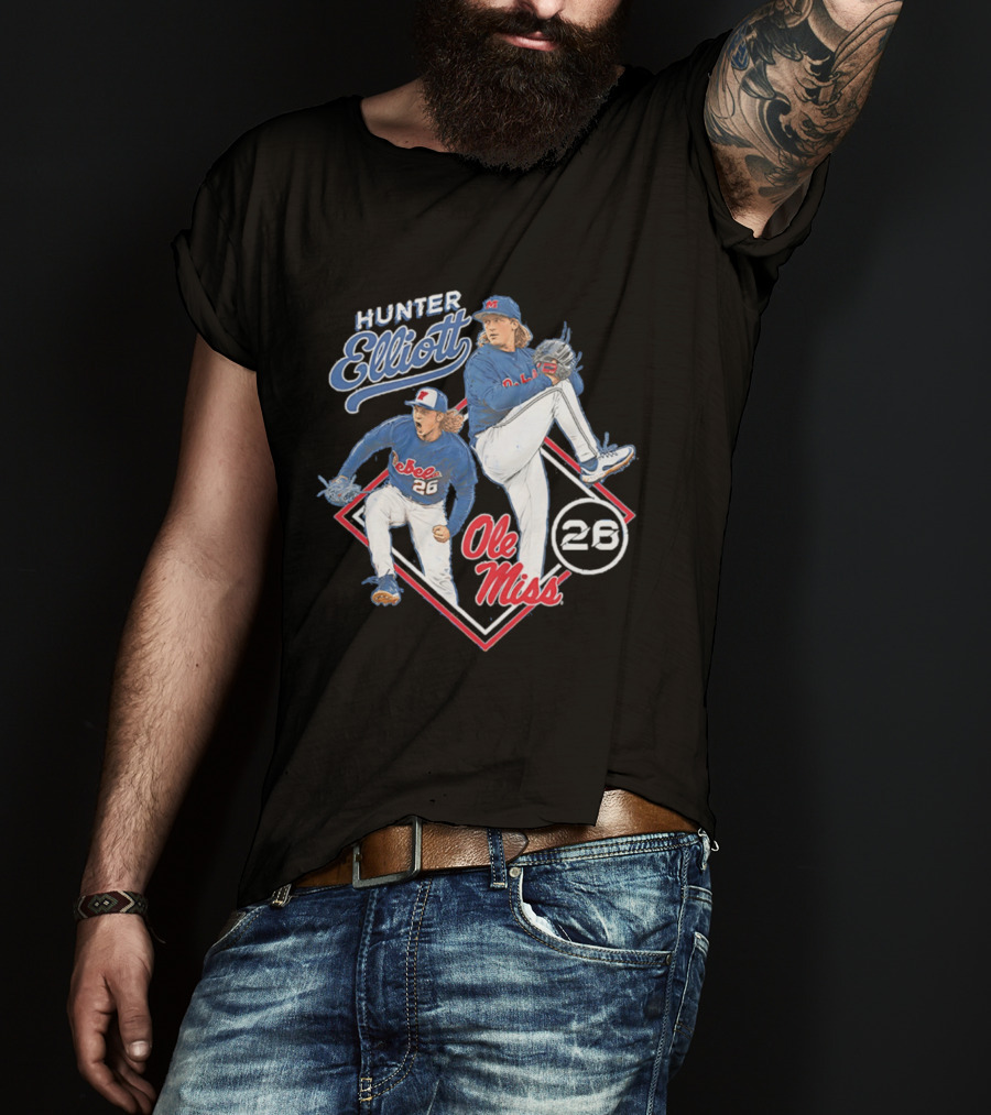 Hunter Elliott Ole Miss Rebels Baseball Pitcher 26 T-Shirt
