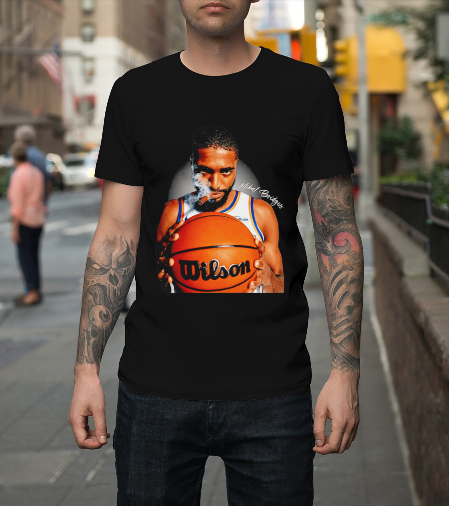Mikal Bridges Smoking Cigar New York Knicks Wilson Basketball T-Shirt