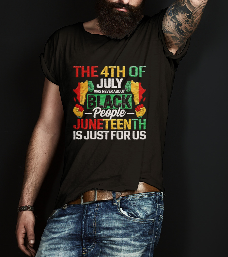 The 4th Of July Was Never About Black People Juneteenth Is Just For Us Text With African Map T-Shirt