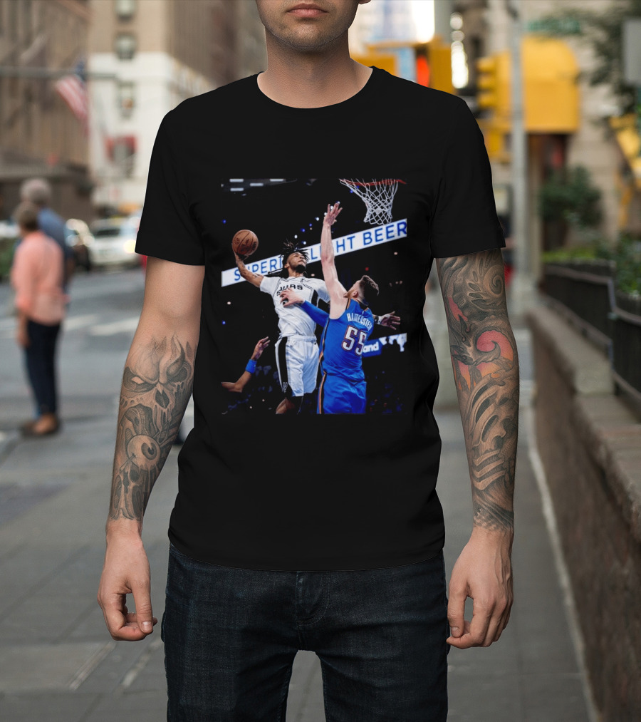 Spurs Dunk Over Hartenstein NBA Basketball Action T-Shirt