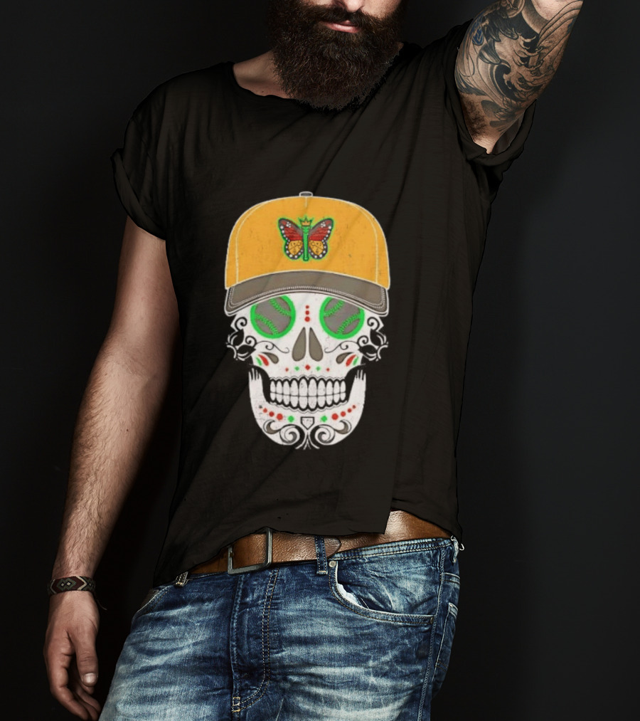 Eugene Emeralds Sugar Skull Baseball Butterfly Cap T-Shirt