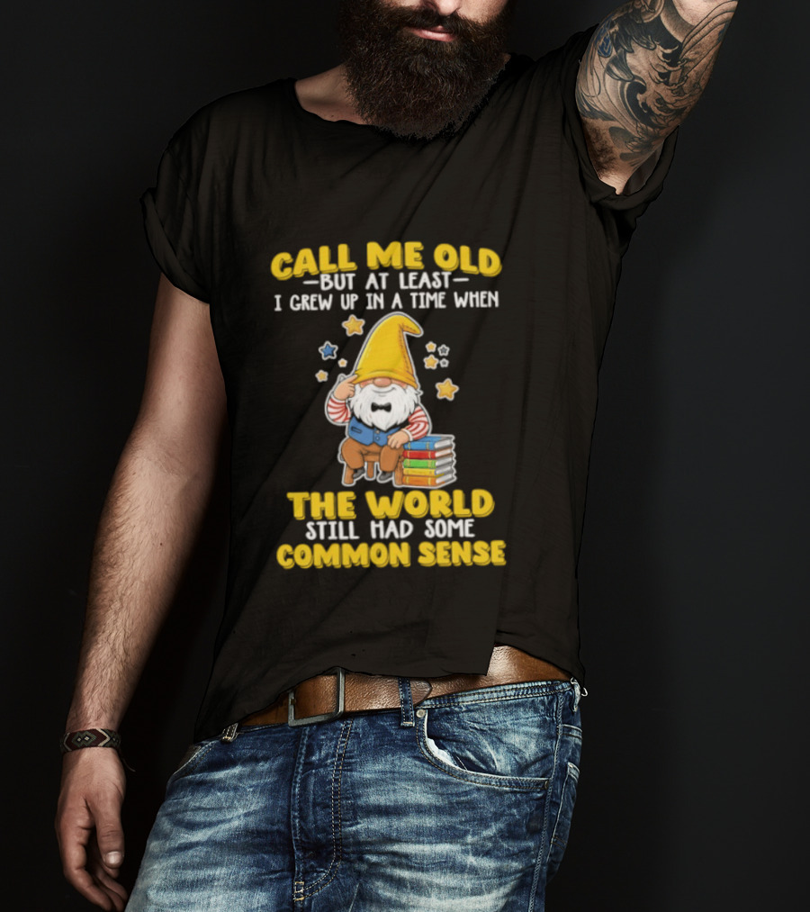 Call Me Old Gnome With Books And Stars Nostalgia For Common Sense T-Shirt