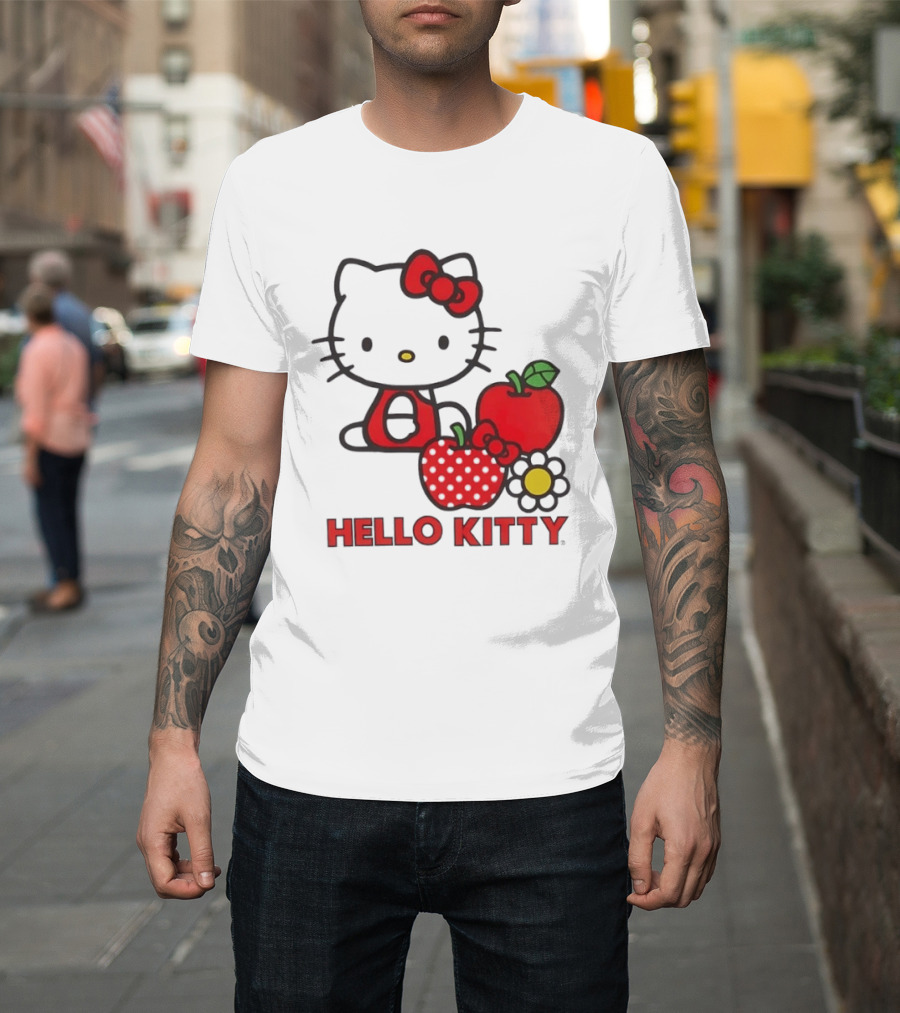Hello Kitty Sanrio With Apples Strawberry And Flower T-Shirt