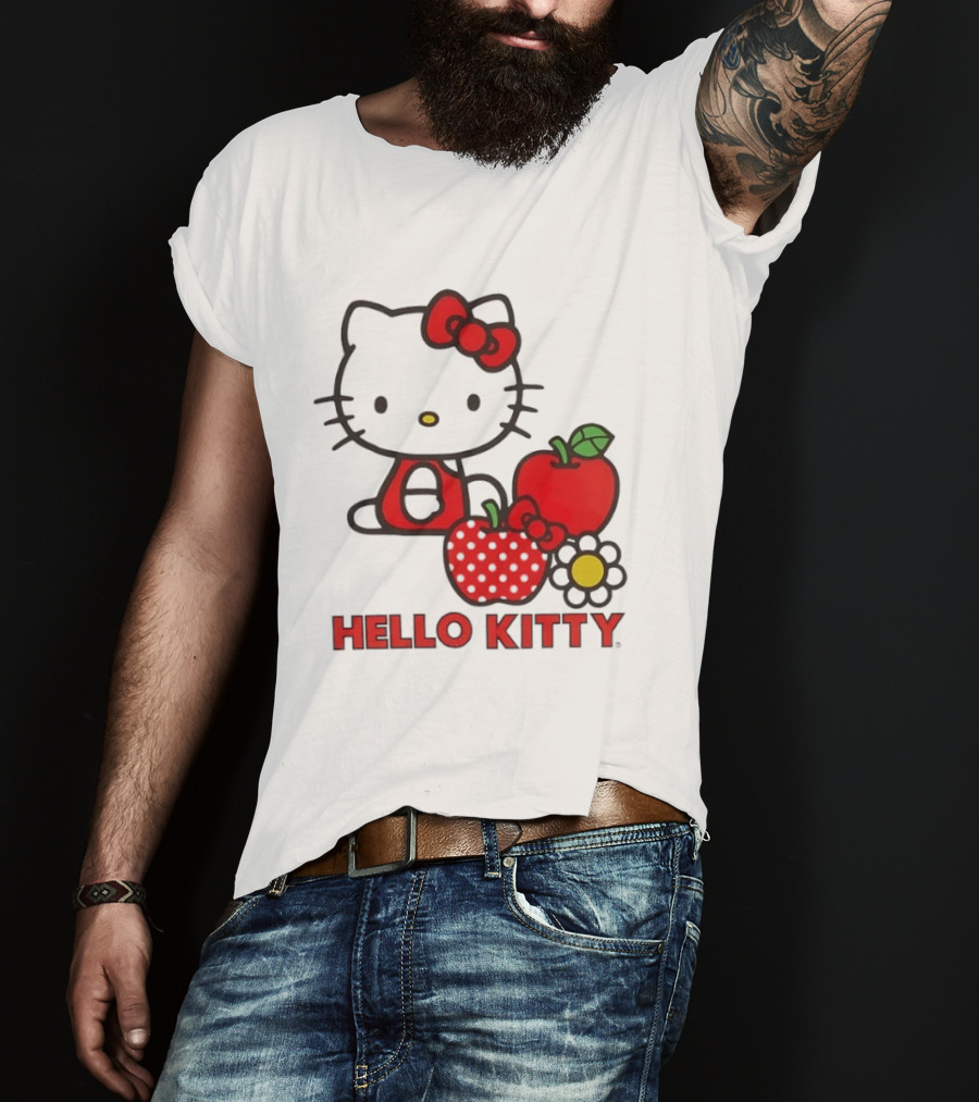 Hello Kitty Sanrio With Apples Strawberry And Flower T-Shirt