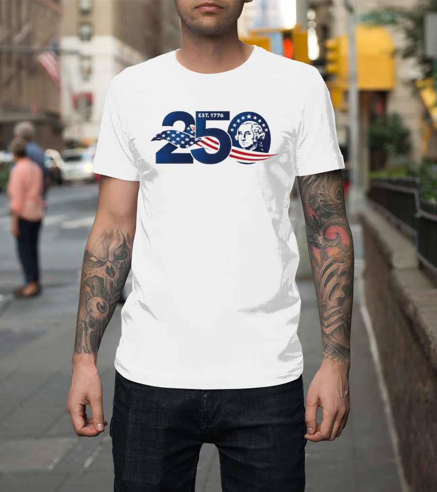 250 Years America 250th Anniversary Patriotic Est 1776 Washington Stars Stripes Eagle T-Shirt
