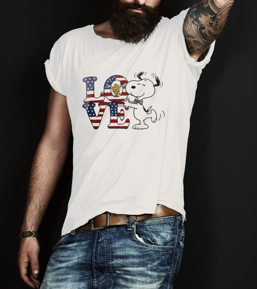 Peanuts Snoopy Love One Nation Under God American Flag 250 Years T-Shirt