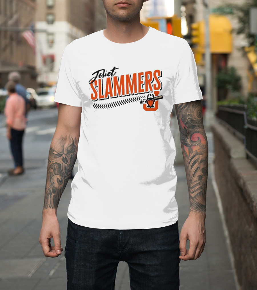 Joliet Slammers Baseball Orange Text With J Batting T-Shirt