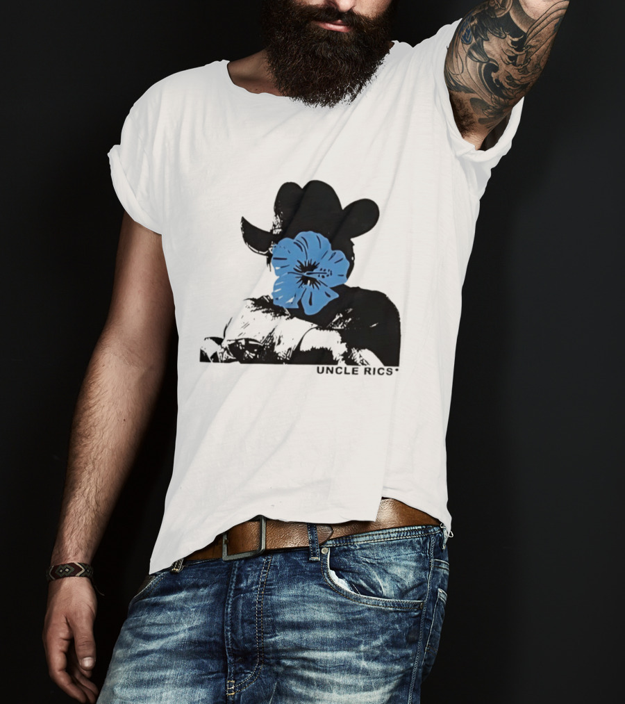 Andy Warhol Uncle Rics Blue Flower Cowboy Hat T-Shirt