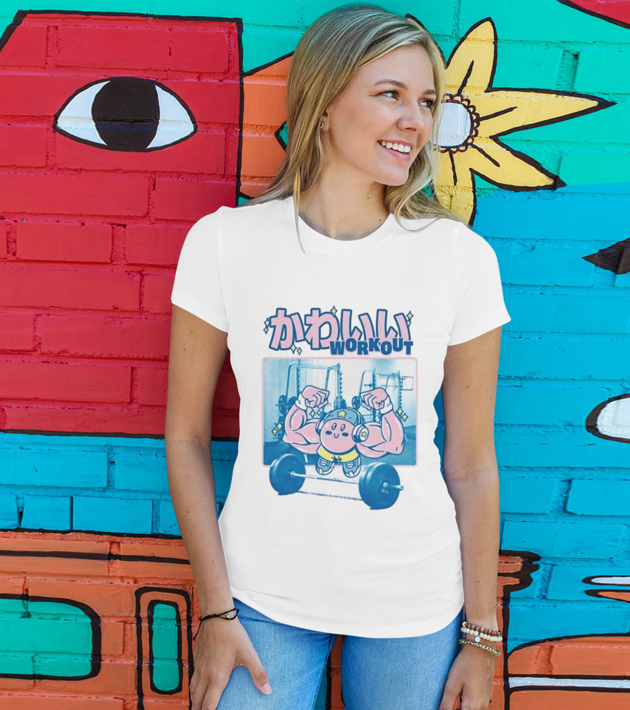 Kawaii Workout Kirby Barbell Gym Motivation T-Shirt