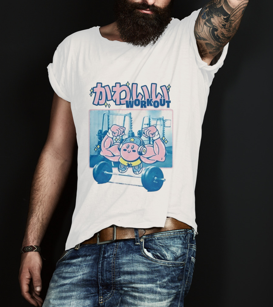 Kawaii Workout Kirby Barbell Gym Motivation T-Shirt