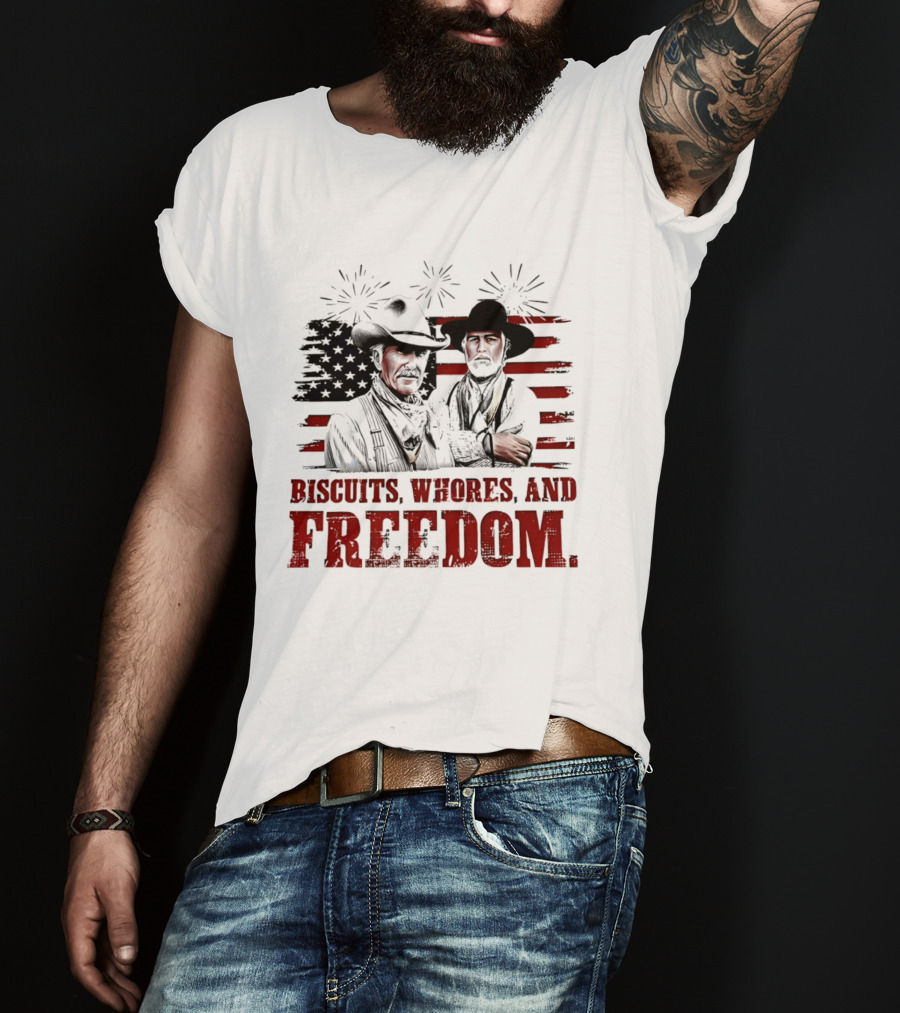 Biscuits Whores And Freedom American Flag Cowboys T-Shirt