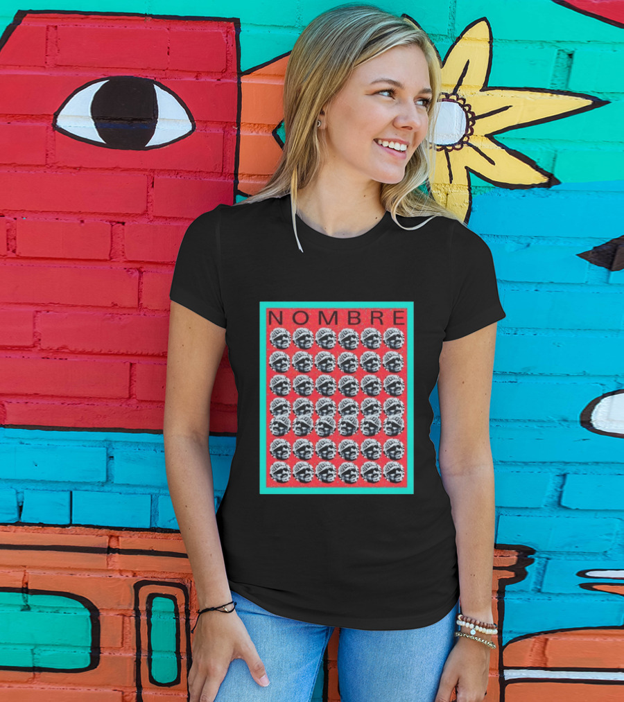 NOMBRE Repeating Pattern Red Teal T-Shirt