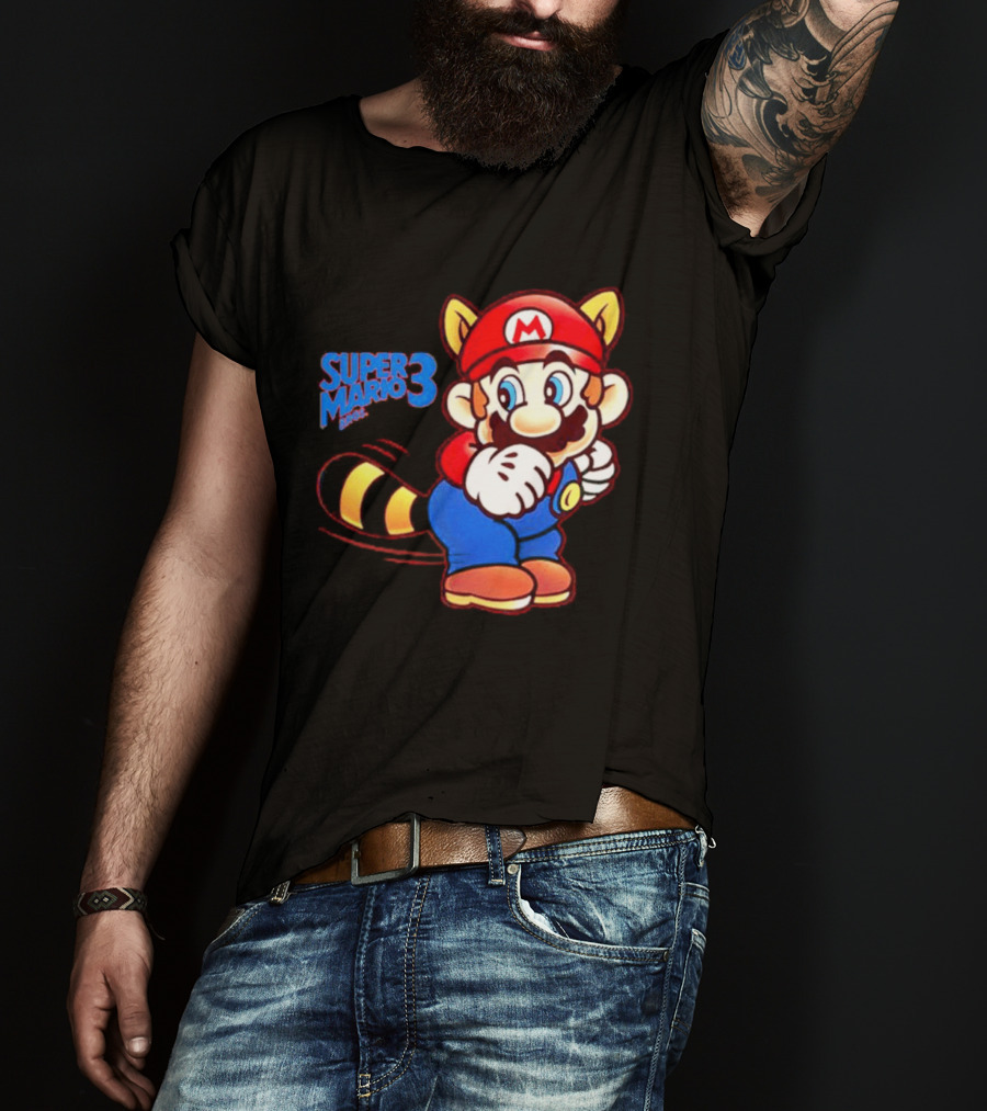 Super Mario Bros 3 Raccoon Mario Tail Whip Retro Game Nostalgia T-Shirt