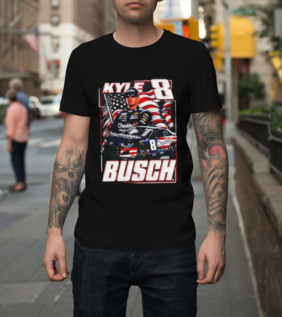 Kyle Busch 8 Cheddar's Racing With American Flag T-Shirt