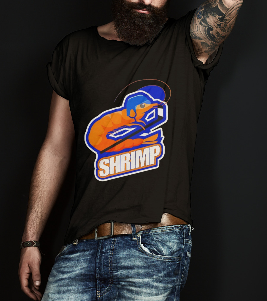 San Jose Shrimp Hockey Team Logo With Hockey Stick And Helmet T-Shirt