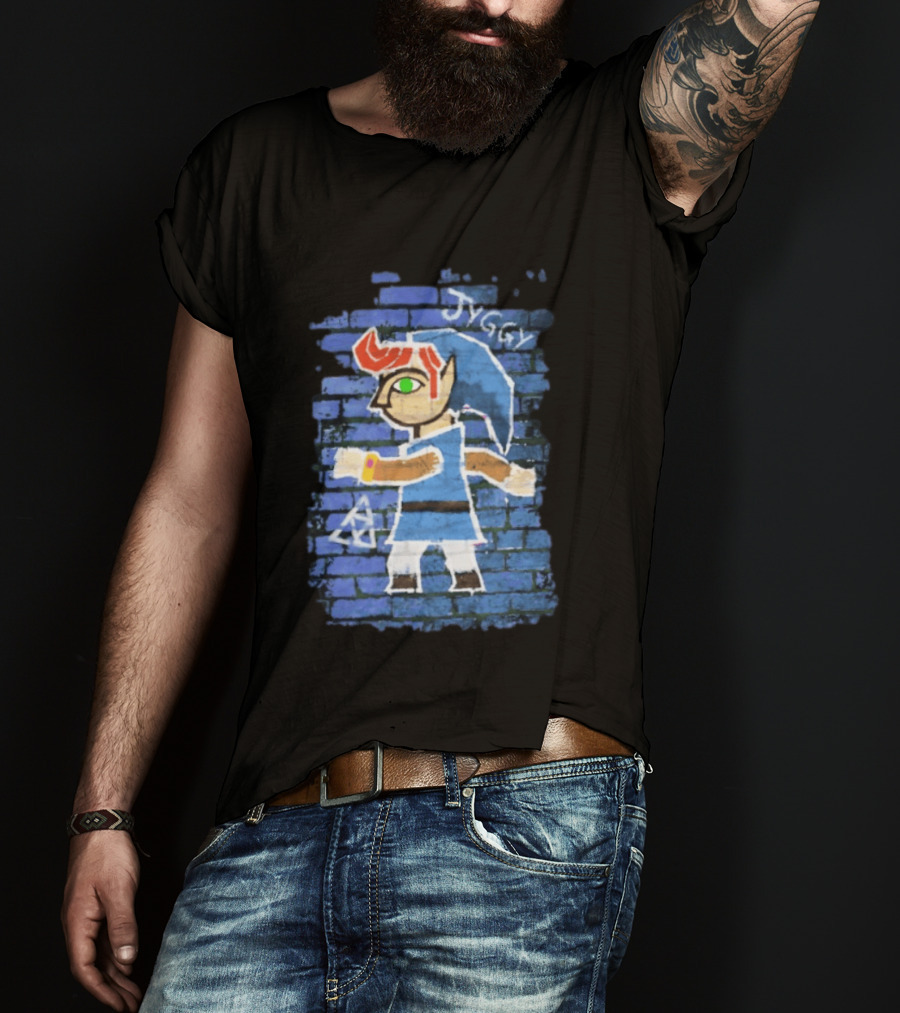 Jyggy ALBJ Character With Triforce On Blue Brick T-Shirt