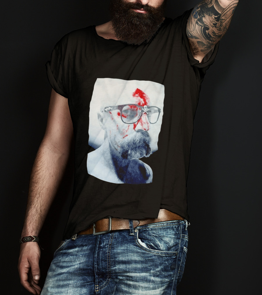 Bald Man With Bloody Beard And Skull Glasses T-Shirt