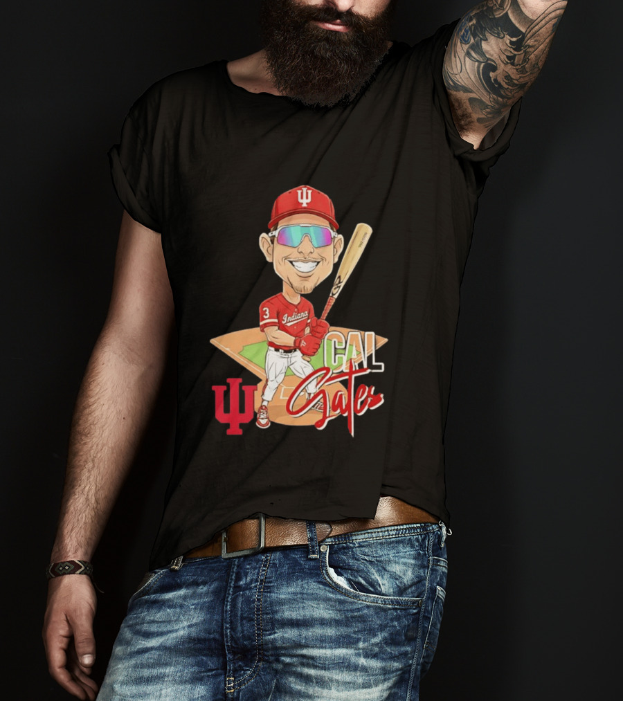 Cal Gates Indiana Hoosiers Baseball Caricature With Indiana University T-Shirt
