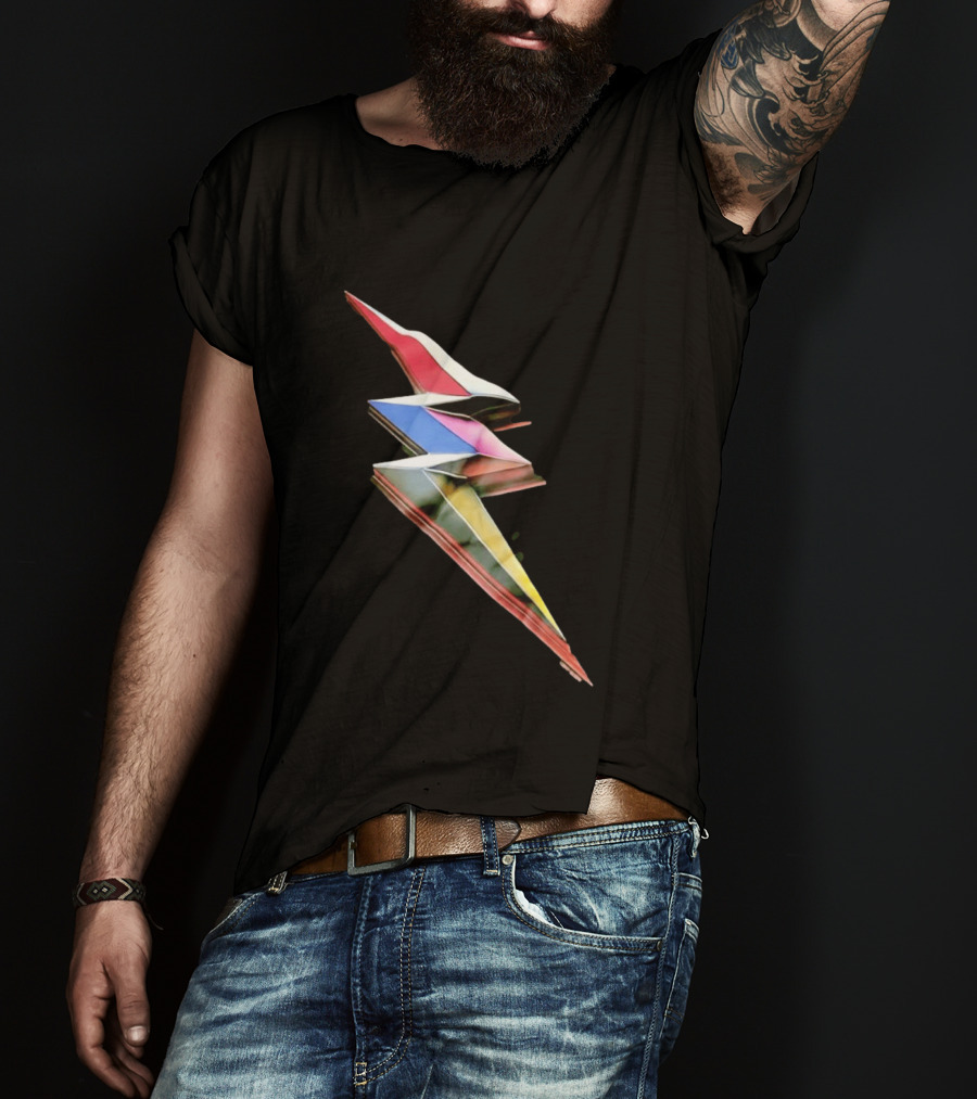 Geometric Prismatic Multicolor Lightning Bolt T-Shirt